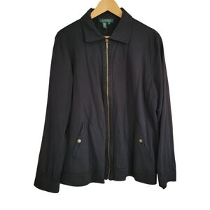 Lauren Ralph Lauren Track Jacket Womens Size 2X Black Zip Front 100% Cotton